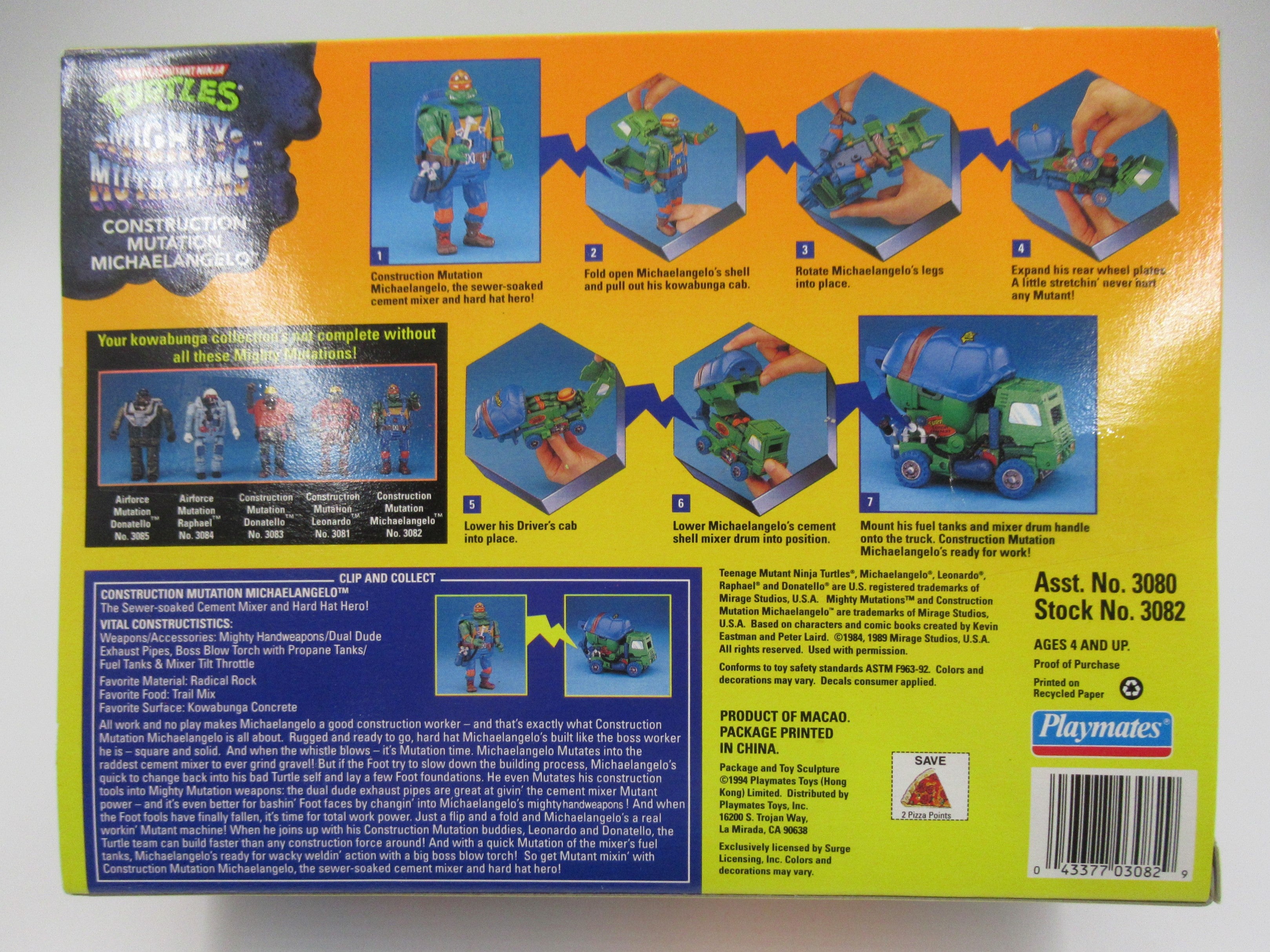 Teenage Mutant Ninja Turtles Construction Mutation Michaelangelo 4.5" Figure TMNTs - Playmates (1994)